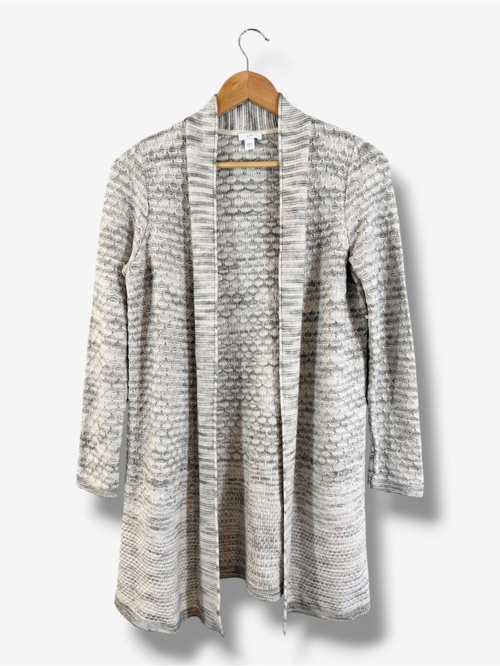 J. Jill Gray Cardigan XS Cotton Blend Waffle Knit Longline Minimalist Loungewear